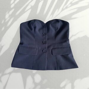 Navy Strapless Corset Top | Structured Button Front | Chic Minimalist 💙